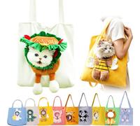 Cute Dew Head Shape Cat Bag, Pets Carrier Shoulder Bag, Portable Canvas Tote, Breathable Dogs Carrying Adjustable Drawstring Opening Top Snap Inner Tether Clip (C,L)