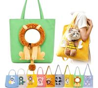 Cute Dew Head Shape Cat Bag, Pets Carrier Shoulder Bag, Portable Canvas Tote, Breathable Dogs Carrying Adjustable Drawstring Opening Top Snap Inner Tether Clip (D,L)