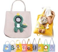 Cute Dew Head Shape Cat Bag, Pets Carrier Shoulder Bag, Portable Canvas Tote, Breathable Dogs Carrying Adjustable Drawstring Opening Top Snap Inner Tether Clip (F,L)