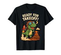 Cute Dinosaur Ready for Takeoff Rocket Volcano Adventure T-Shirt