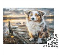 Cute Dog 1000 Piece Educational Game Australian Shepherd on Dock for Adults Teens Premium 100% Recycled Board 52x38cm/1000pcs