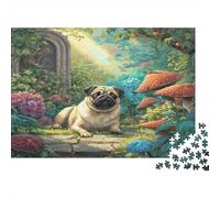 Cute Dog 1000 Piece for Women & Men Pug in Magical Garden Fun and Challenging Family Game Gift Idea 52x38cm/1000pcs