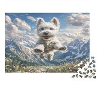 Cute Dog 1000 Piece for Women & Men Westie Jumping in Mountains Fun and Challenging Family Game Gift Idea 52x38cm/1000pcs