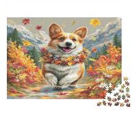 Cute Dog 1000 Piece Jigsaw Puzzle Corgi with Autumn Crown for Adults Teens Educational Game Decompression 70x50cm/1000pcs