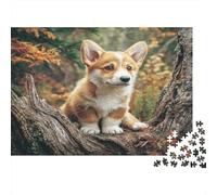 Cute Dog 1000 Piece Puzzle for Adults Corgi Puppy on Tree Stump Fun and Challenging Family Game & Great Gift Idea 52x38cm/1000pcs