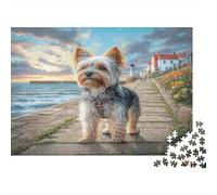 Cute Dog 1000 Pièces Cadeaux pour Adultes - Yorkshire Terrier sur Un Sentier Côtier Activité Maison Stimulante et Réflexion 38x26cm/1000pcs