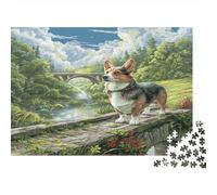 Cute Dog 1000 Pieces for Adults Corgi on Stream Bridge Fun and Challenging Family Game Great Gift 70x50cm/1000pcs