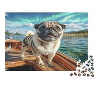 Cute Dog 1000 Pieces for Adults Teens Pug on Boat Premium Recycled Board Great Gift Idea 52x38cm/1000pcs