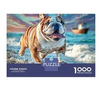 Cute Dog 1000 Pièces Papier Écologique Résistant Coffret De Puzzles English Bulldog Stimulant Et Éducatif Jeu Familial Puzzles Cadeaux pour La Famille Et Les Amis 70x50cm/1000pcs