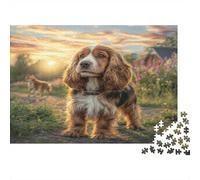 Cute Dog 1000 Pièces Puzzle Adulte - Cavalier King Charles Spaniel au Coucher du Soleil pour Adultes et Enfants À partir de 12 Ans Cadeau 52x38cm/1000pcs