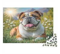 Cute Dog 1000Pc for Adults Kids English Bulldog in Daisies Educational Games Suitable for Decompression 38x26cm/1000pcs