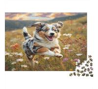 Cute Dog 1000Pc for The Whole Family Australian Shepherd in Wildflowers for Women, Gifts for Men & Adults 38x26cm/1000pcs