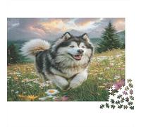 Cute Dog 1000Pc Recycled Paper Puzzle Alaskan Malamute in Flowers for Adults 14-99 Years Home Decor & Gift 70x50cm/1000pcs