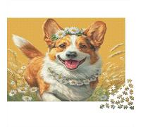 Cute Dog Adult Challenging Jigsaws Corgi with Daisy Crown for Adults Teens & Seniors Great Gift 38x26cm/1000pcs