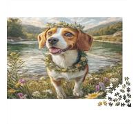 Cute Dog Adult Jigsaw Puzzle Beagle with Flower Crown Educational Game Decompression for Adults Teens & Home Decor 70x50cm/1000pcs