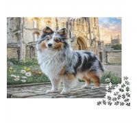 Cute Dog Challenging & Brainteasing Puzzle Australian Shepherd at Castle for Adults & Kids Age 12 Years Up 70x50cm/1000pcs
