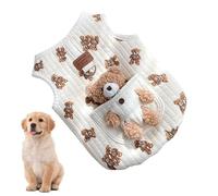 Cute Dog Coats, Windproof Cat Jacket Vest, Cotton Cold Weather Pet Coat, D-Ring Design, Bear Pattern for Small & Medium Dogs, Autumn & Winter Use, 9.84-11.81 inches, Brown, 1 Pack