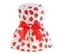 Cute Dog Dress,Princess Style Red Strawberry Puppy Costume,Soft Comfortable Breathable Puppy Clothes Sleeveless Button Kitten Apparel for Daily Wear Or Holiday Party (L)
