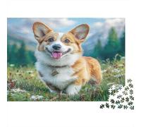 Cute Dog Jigsaw for Adults Teens Corgi in Grassy Field Educational Game for Wall Decoration and Gifts 38x26cm/1000pcs
