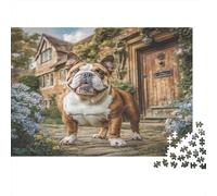 Cute Dog Jigsaw for Adults Teens English Bulldog at Cottage Educational Game for Wall Decoration and Gifts 38x26cm/1000pcs