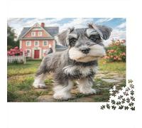 Cute Dog Jigsaw Puzzles for Adults Miniature Schnauzer by House 1000 Piece for Women, Gifts for Men 38x26cm/1000pcs
