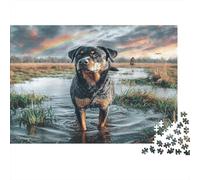 Cute Dog Jigsaw Puzzles for Adults Rottweiler in Marsh Educational Games for The Whole Family Women 38x26cm/1000pcs