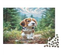 Cute Dog Puzzle 1000 Pièces Cadeau Unique Beagle Puppy in Wooded Flowery Area Jeu Éducatif Défi Jouet À De Qualité Supérieure Peinture Art pour Adultes Enfants 52x38cm/1000pcs