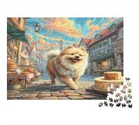 Cute Dog Puzzle 1000 Pièces Cadeau Unique Fluffy Dog Walks in A Colorful Street Jeu Éducatif Challenge Toy À De Qualité Supérieure Peinture Art Pour Adultes Et Enfants À Partir De 12 Ans 70x50cm/1000p