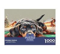 Cute Dog Puzzle 1000 Pièces Educa Jouet En Bois Cadeau Unique Décoration Intérieure Puppy Resting by Festive Village Scene Jeu Éducatif Challenge Toy Pour Adultes Et Enfants À Partir De 12 Ans 38x26cm
