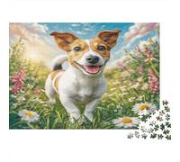 Cute Dog Puzzle 1000 Pièces Educa Jouet en Bois Divertissement Créatif De l'art De La Décoration Jack Russell in Vibrant Flower Field Jeu Éducatif Challenge Toy pour Adultes Et Enfants À Partir De 12