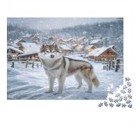 Cute Dog Puzzle 1000 Pièces Educa Jouet En Bois Divertissement Créatif Décoration Intérieure Husky in Snowy Village Landscape Jeu Éducatif Challenge Toy Pour Adultes Et Enfants À Partir De 12 Ans 70x5
