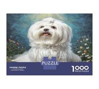 Cute Dog, Puzzle de Casse-tête DIY en Papier Premium, Portrait de Chien Blanc Poilu, Stimulant pour l'esprit, Cadeau de Bas de Noël, 38x26cm/1000pcs