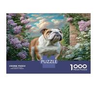 Cute Dog, Puzzle de Casse-tête en Papier résistant, Bouledogue dans Le Jardin de Lilas, décoration de Maison, Objet collectionnable, 38x26cm/1000pcs