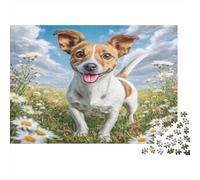 Cute Dog Recycled Paper for Adults Jack Russell in Flowers Educational Game Decompression 1000 Pieces 38x26cm/1000pcs