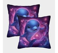 Cute Dolphin Cartoon-Fantasy Scène sous-Marine Housse Coussin 2 Pièces Art Taie d'oreiller Décoratifs Taies d'oreiller Salon Et Lit Protecteurs