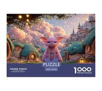 Cute Dragon with Fluffy Pink Fur 1000 Piece Papier Premium Puzzle Whimsical Hill House Anti-Stress Jigsaw Jouet Éducatif pour Amis 70x50cm/1000pcs