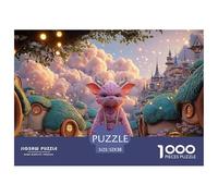 Cute Dragon with Fluffy Pink Fur 1000 Pièces Découpe Précise Puzzle Whimsical Hill House Vibrant Jigsaw Déco Maison pour Enfants 52x38cm/1000pcs