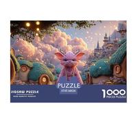 Cute Dragon with Fluffy Pink Fur 1000 Pièces Puzzles Whimsical Hill House Soulage Le Stress Puzzle pour Adultes Décoration D'intérieur 38x26cm/1000pcs