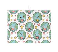 Cute Earth Tapis de séchage à vaisselle absorbant pour comptoir de cuisine, motif planète verte, tapis de séchage en microfibre pour décoration d'intérieur, 45,7 x 61 cm