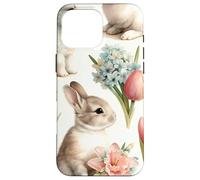 Cute Easter Rabbit Decor for Women with Tulip Flower Pattern Coque pour iPhone 16 Pro Max