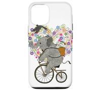Cute Elephant Loves Cycling on Vintage Bike - Floral Heart Coque pour iPhone 12/12 Pro