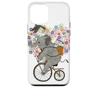 Cute Elephant Loves Cycling on Vintage Bike - Floral Heart Coque pour iPhone 12 Mini