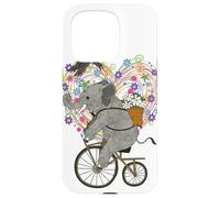 Cute Elephant Loves Cycling on Vintage Bike - Floral Heart Coque pour iPhone 15 Pro