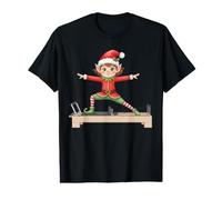 Cute Elf Doing Reformer Machine Pilates Noël Pilates T-Shirt Graphique avec Valeur