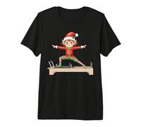 Cute Elf Doing Reformer Machine Pilates Noël Pilates T-Shirt Haut de Gamme