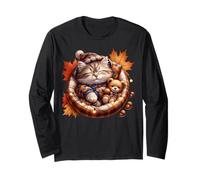 Cute Fall Cat Graphic for Cat Grandma and Autumn Kitten Mom Manche Longue