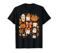 Cute Fall Dentist Tooth Pumpkin Latte Bow Autumn Halloween T-Shirt