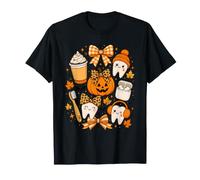 Cute Fall Dentist Tooth Pumpkin Latte Bow Autumn Halloween T-Shirt