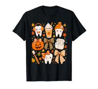 Cute Fall Dentist Tooth Pumpkin Latte Bow Autumn Halloween T-Shirt