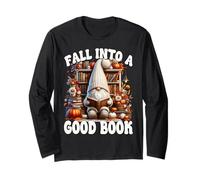 Cute Fall Into A Good Book Lover GNOME Graphic for Bookworm Manche Longue